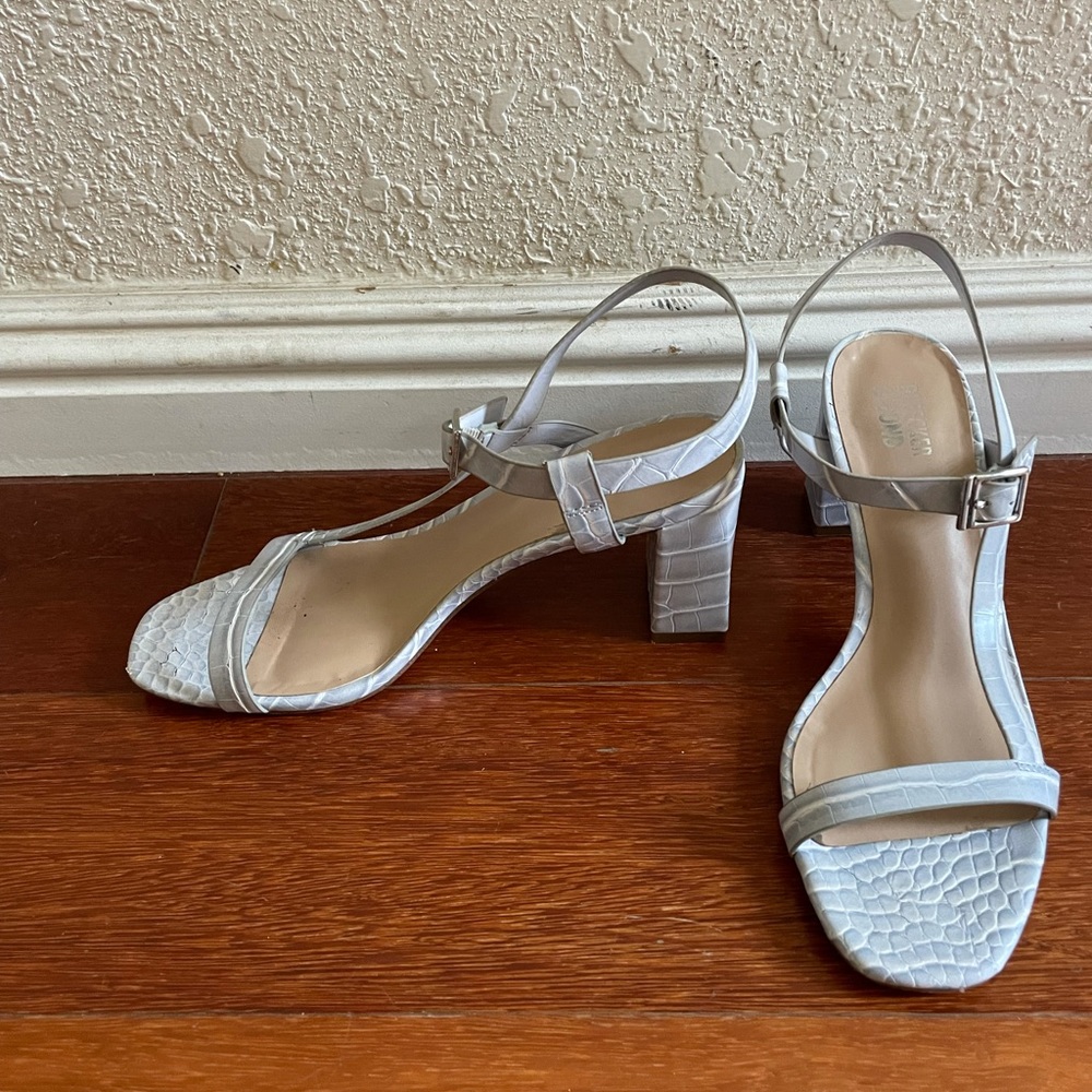 Light blue snake skin kitten heels